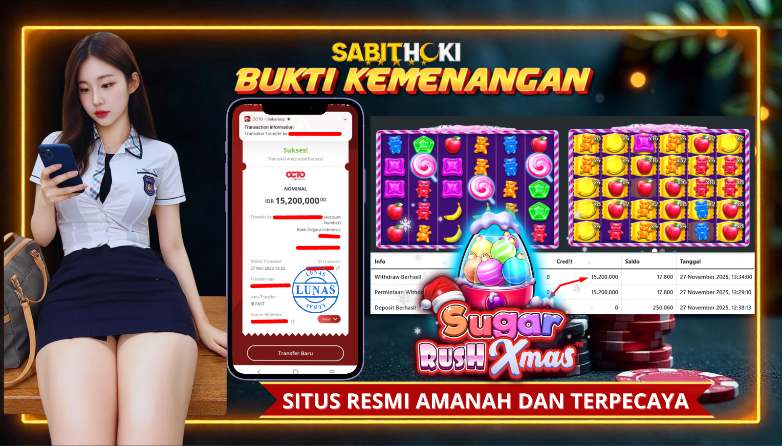 SELAMAT KEPADA MEMBER SETIA SABITHOKI YANG BERHASIL JACKPOT DI PERMAINAN SUGAR RUSH XMAS
